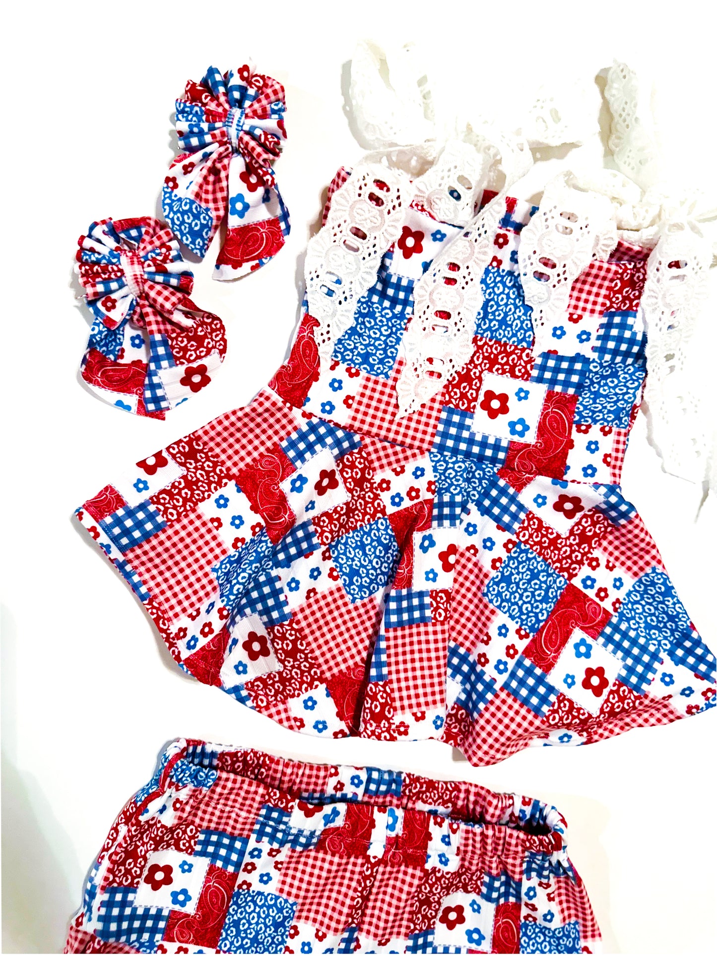 RTS 2T | American Honey | Lace Tie-Up Skirt Tank + Shorties + 2in Sailors