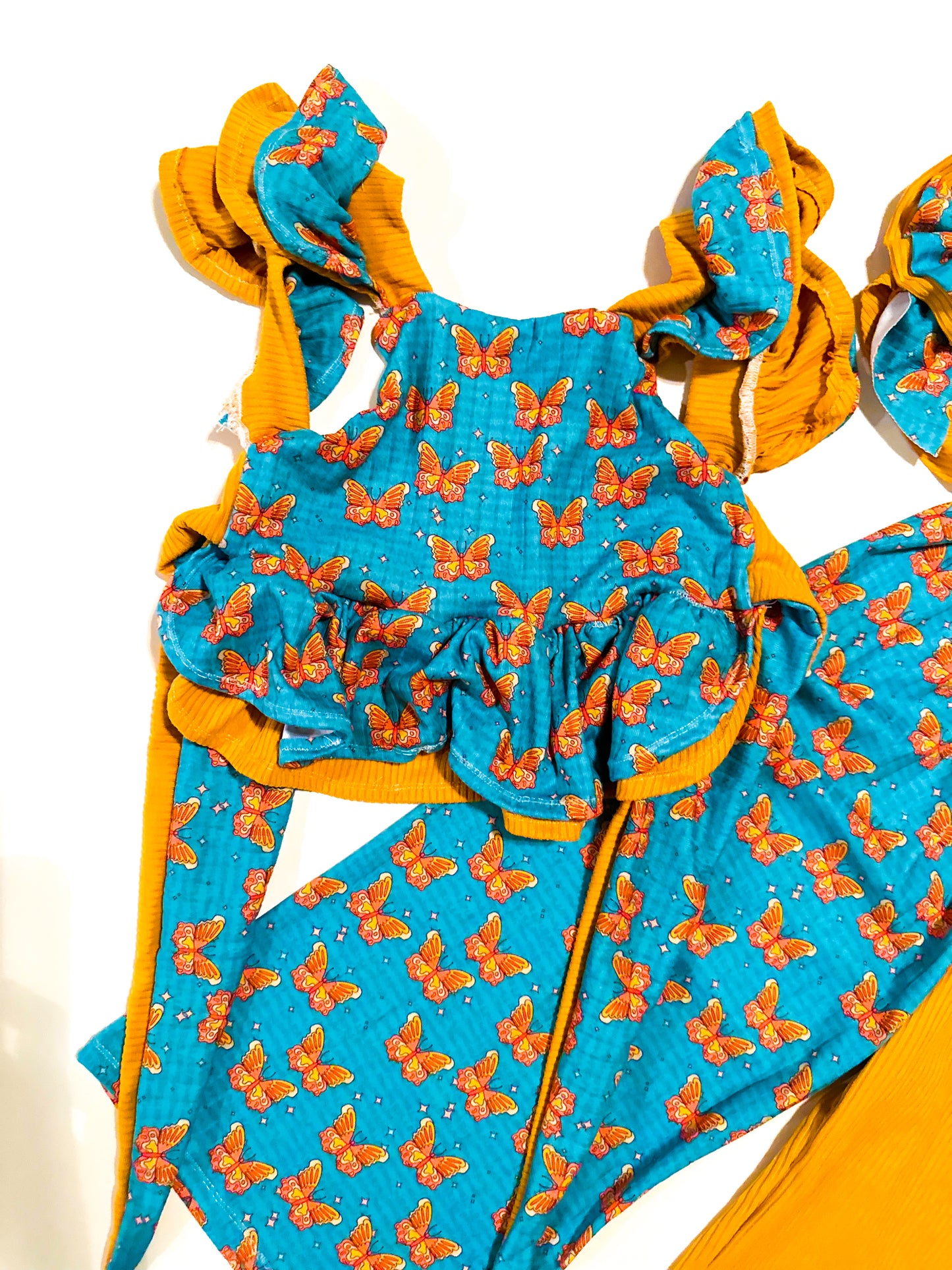 RTS 3T | Bfly + Mustard | Double Ruffle Emily Top + CB Flow Pants + Stacked Sailord